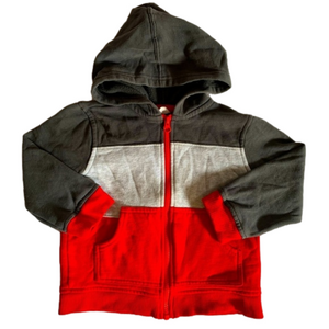 Crazy 8 Gray and Red Striped Hooded Fleece Interlined Jacket with Zipper…